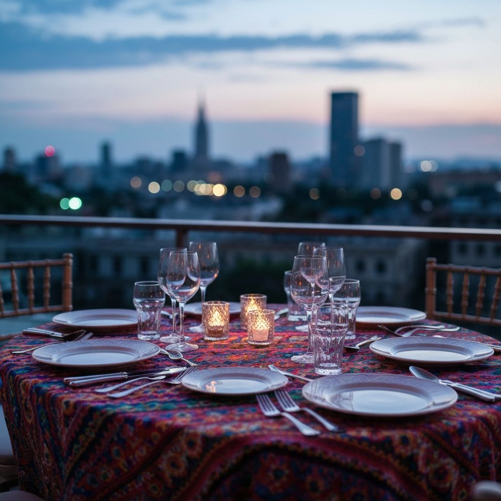 Social dining table setting with shared plates